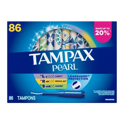 Tampax Pearl Tampons Trio Pack, Unscented, 86