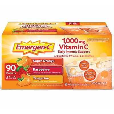 Emergen-C Vitamin C 1000mg Powder Naranja,Bayas,Mandarinas 90 packs