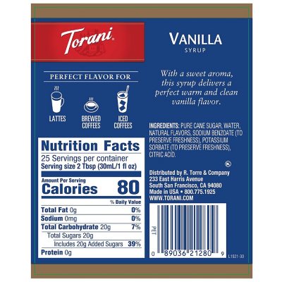 Torani Vanilla Syrup naturally flavored 750ml
