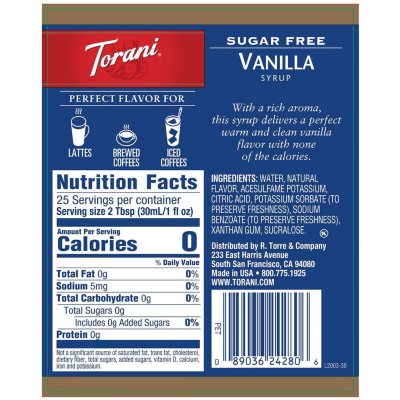 Torani Sugar-Free Vanilla Syrup, 750 ml