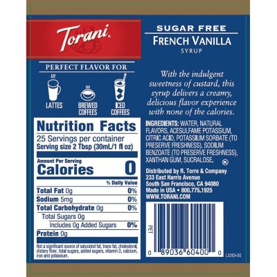 Torani Sugar-Free French Vanilla Syrup, 25.4 fl. oz.