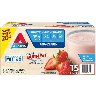 Atkins 15g Keto Protein Shake, Strawberry 11 fl oz 15 pk