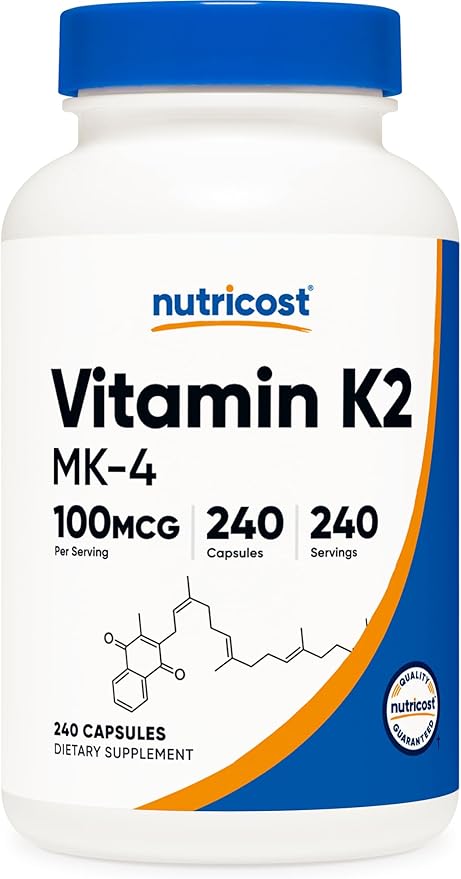 Nutricost Vitamina K2 MK4 100 mcg sin gluten y sin OMG 240 cápsulas