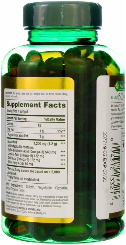 Nature's Bounty Flaxseed Oil 1200mg 125 Softgels