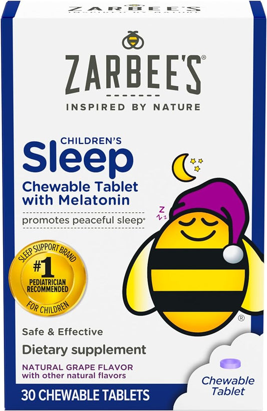 Zarbee's Naturals Suplemento para dormir para niños con melatonina, 30 tabletas masticables