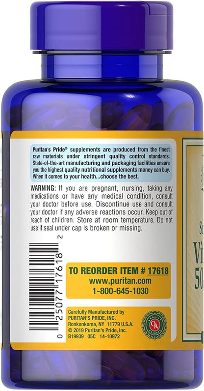 Puritan's Pride vitamina D3 50 mcg (2,000 UI)  200 cápsulas blandas