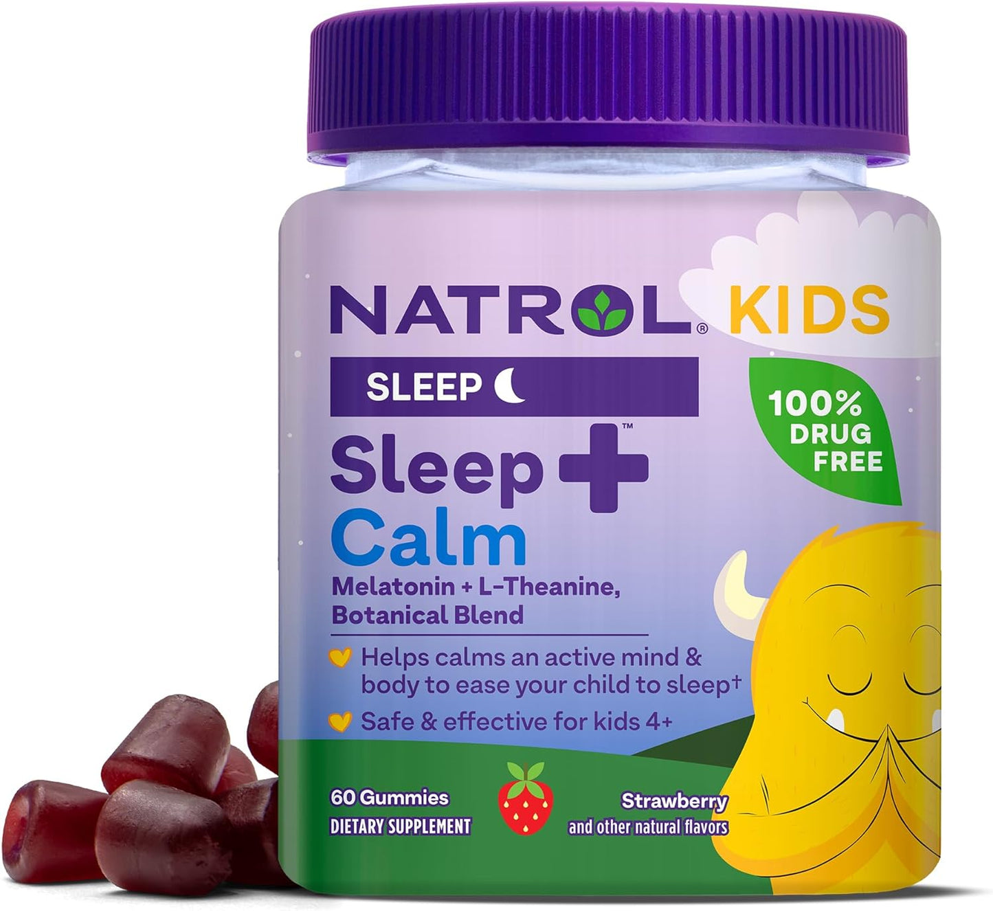 Natrol Kids Sleep+ Calm, melatonina y L-teanina, 60 gomitas