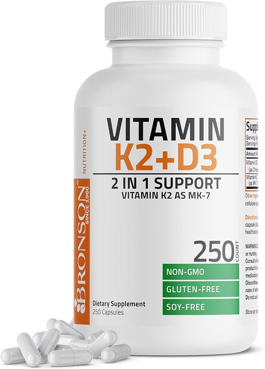 Bronson Vitamin K2  with D3 Supplement 5000 IU  250 Capsules