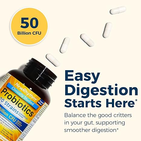 NewRhythm Probióticos 50 mil millones de UFC, 20 cepas, 60 cápsulas vegetales