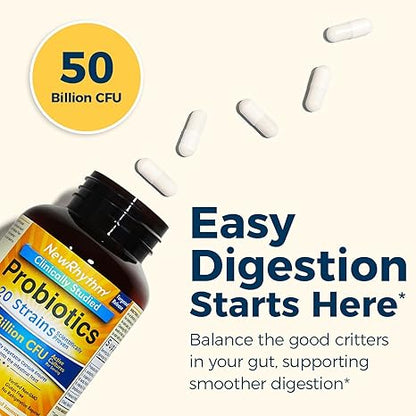 NewRhythm Probióticos 50 mil millones de UFC, 20 cepas, 60 cápsulas vegetales