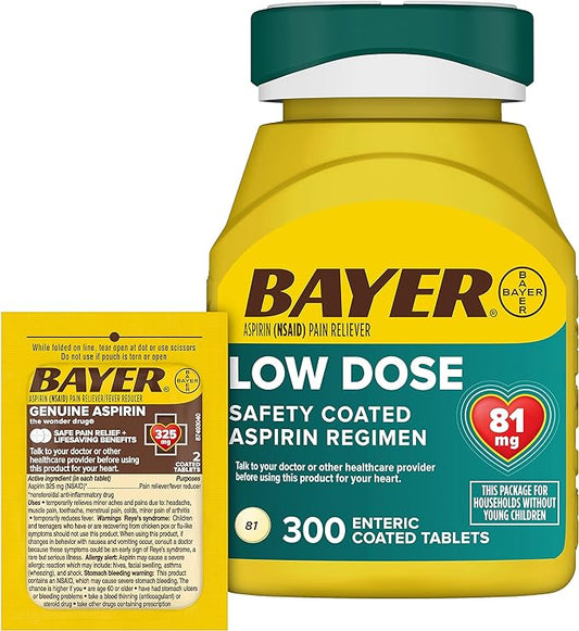 Bayer Aspirina low dose 81 mg  300 unidades y 2 unidades paquete de viaje