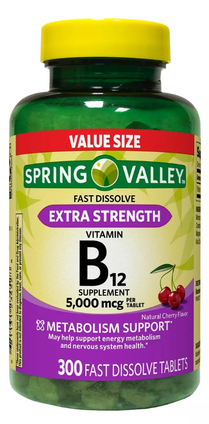 Spring Valley Vitamina B12 5,000mcg, 300 tabletas disolucion rapida