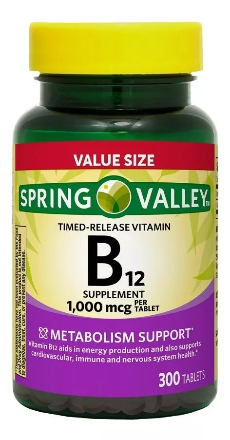 Spring Valley Vitamina B12 5,000mcg, 300 tabletas disolucion rapida