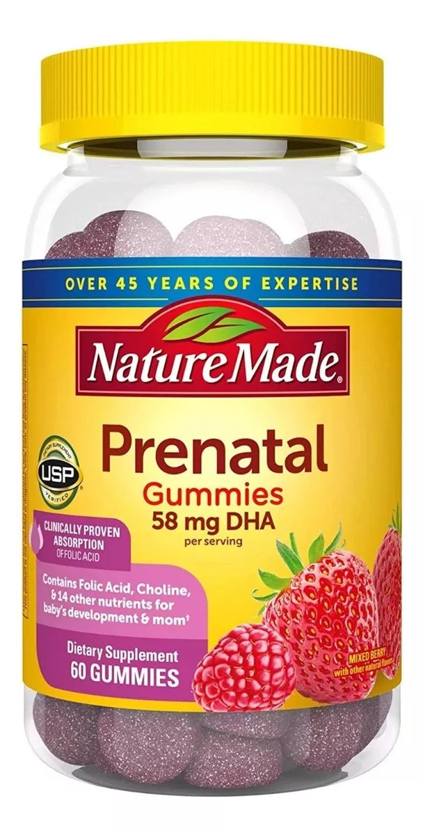 Nature Made Prenatal Acido Folico, Dha,Choline 60 Gomitas Sabor Berry