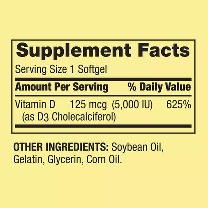 Spring Valley Vitamina D3 125mcg, 5,000iu, 250 Softgels