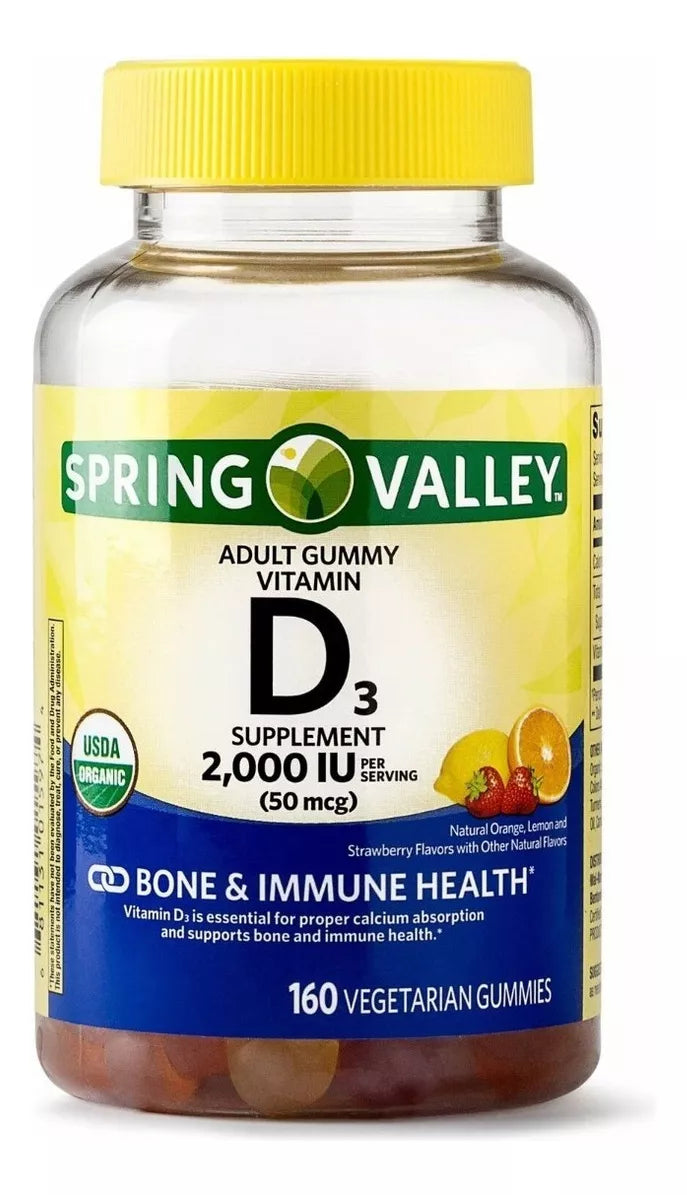 Spring Valley Vitamina D3 50mcg,2,000iu 160 Gomitas  Sabor Frutas