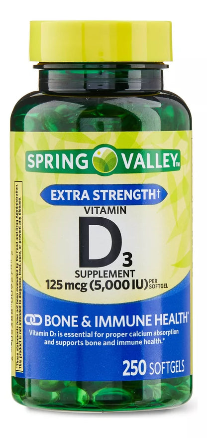 Spring Valley Vitamina D3 125mcg, 5,000iu, 250 Softgels