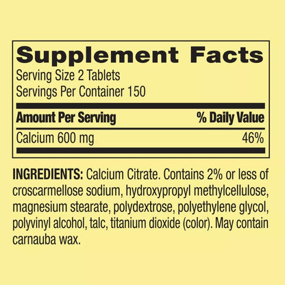 Spring Valley Calcium Citrate 600mg, 300 tabletas