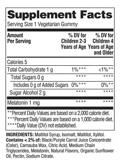 Spring Valley Kids sin azucar Melatonina 1mg 120 gomitas vegetarianas Sabor Moras