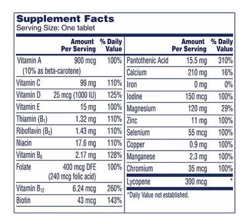 Multivitamínico Hombres One A Day Mens 300 Tb Bayer Vitamina Sabor Neutro