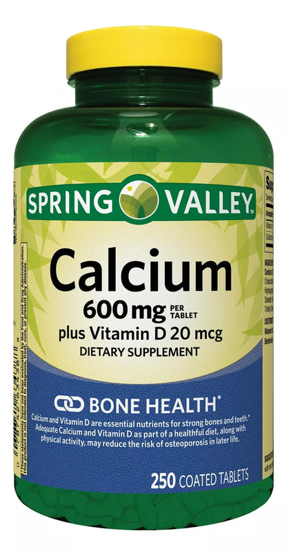 Spring Valley Calcio 600mg ,Vitamina D 20mcg 250 coated tablets