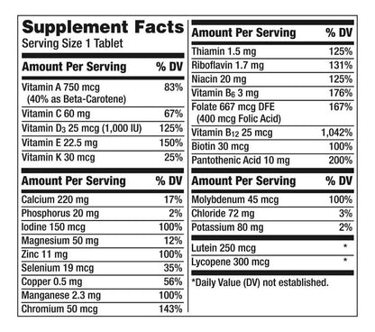 Vitaminas Y Minerales Adulto 50+ Centrum 325 tabletas