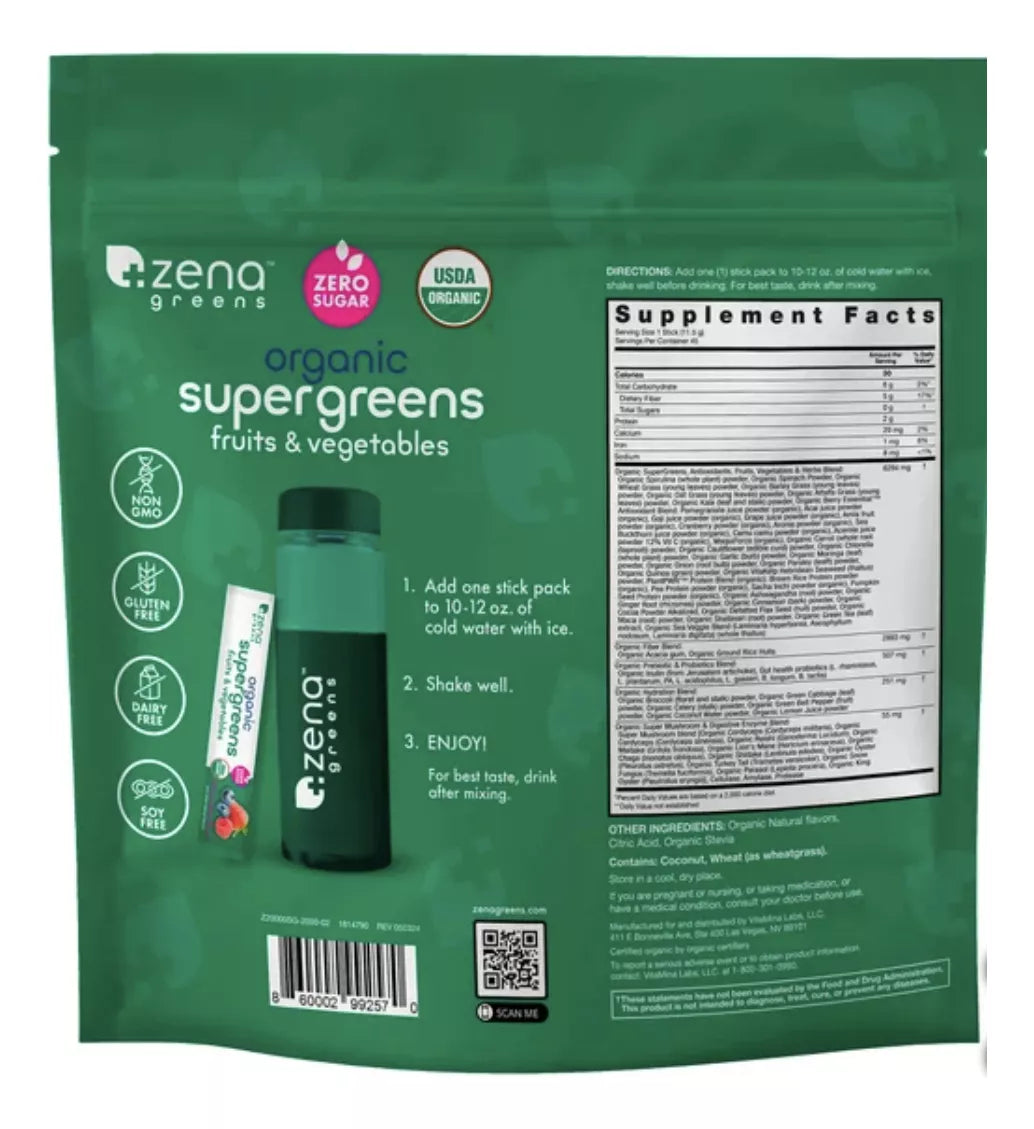 Zena Greens Organicos Super Greens 517.5 Gramos