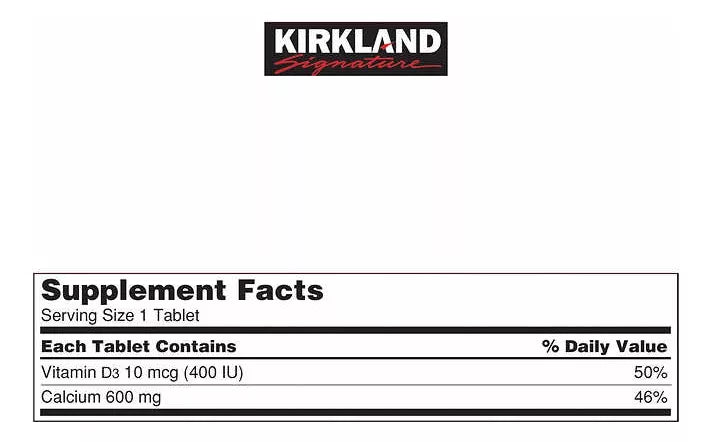 Kirkland Calcio 600mg Calcium + Vitamina D3 10mcg 500 Pzas Sabor Neutro