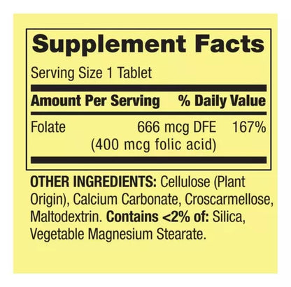 Spring Valley Folate 666 mcg DFE, 400mcg acido folico, 250 tabletas