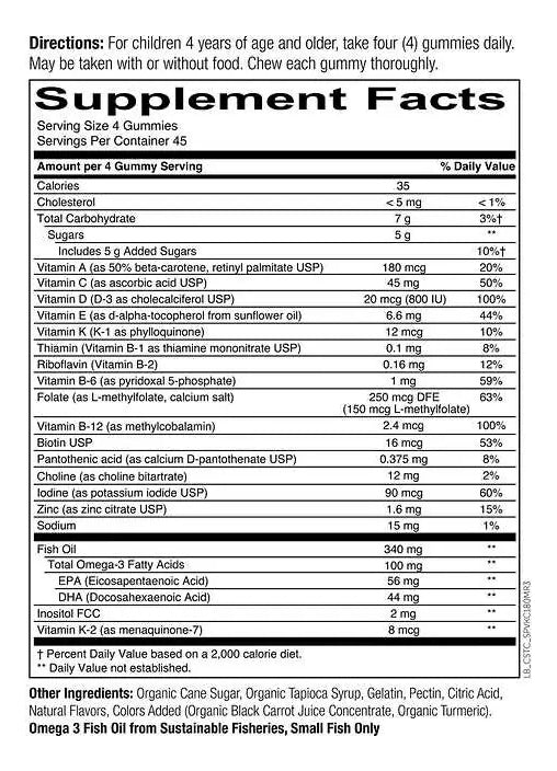 Smarty Pants kids formula multivitamin omgea 3 fish oil 180 gomitas sabor naranja limon