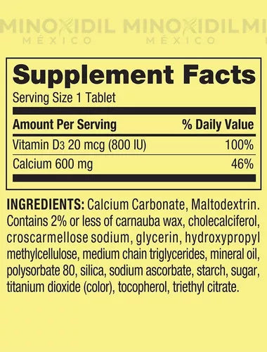 Spring Valley Calcium 600mg, Vitamina D 20mcg, 500 tabletas