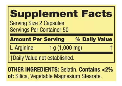 Spring Valley L-Arginina 500mg, 100 capsulas