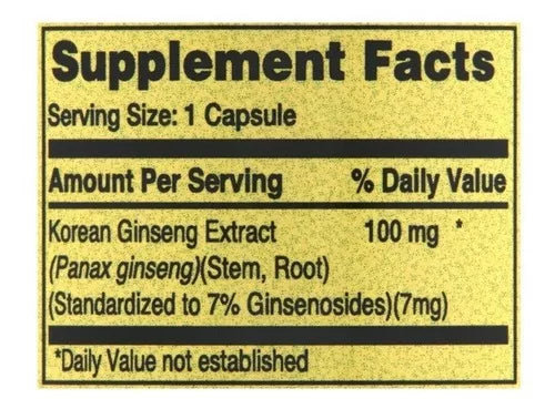 Spring Valley Korean Panax Ginseng 100mg, 60 Cápsulas