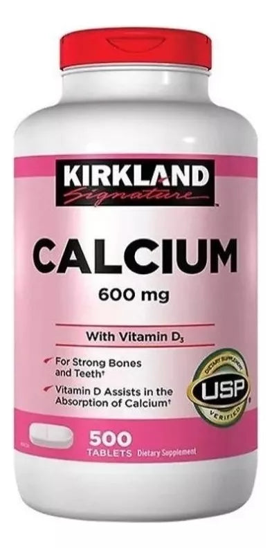 Kirkland Calcio 600mg Calcium + Vitamina D3 10mcg 500 Pzas Sabor Neutro