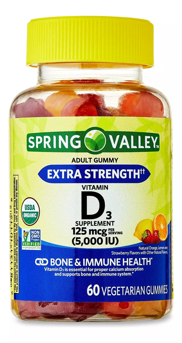 Spring Valley Vitamina D3 125mcg, 5000iu, 60 Gomitas Vegetarianas