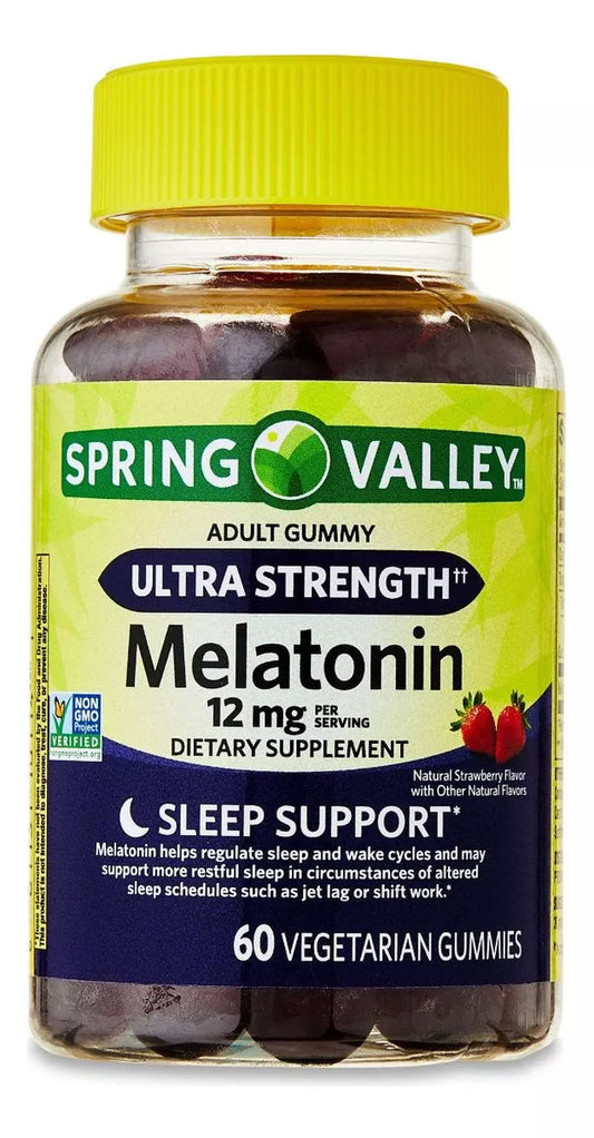 Spring Valley Melatonina 12 Mg Ultra Fuerte Adultos 60 Gomitas Veganas