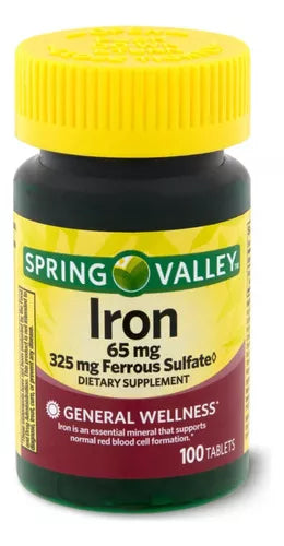 Spring Valley Hierro 65mg, 100 tabletas