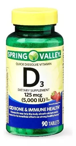 Spring Valley Vitamina D3 125mcg, 5,000IU, 90 tabletas