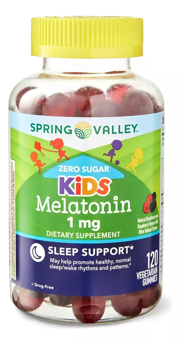 Spring Valley Kids sin azucar Melatonina 1mg 120 gomitas vegetarianas Sabor Moras