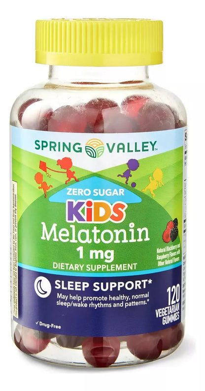 Spring Valley Kids sin azucar Melatonina 1mg 120 gomitas vegetarianas Sabor Moras