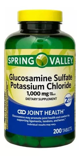 Spring Valley Sulfato De Glucosamina, Cloruro De Potasio, 1000 Mg, 200 tabletas