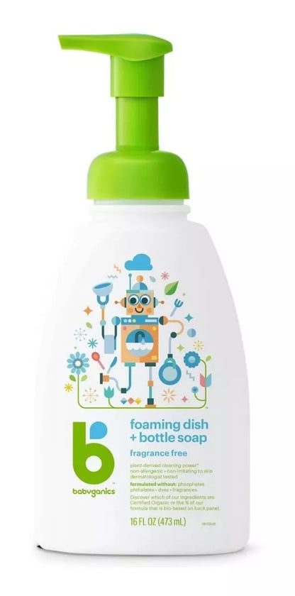 Babyganics foaming dish + bottle soap fragrance free 473ml