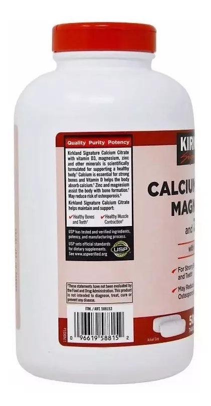 Kirkland Calcio, Citrato Magnesio, Zinc 500ct