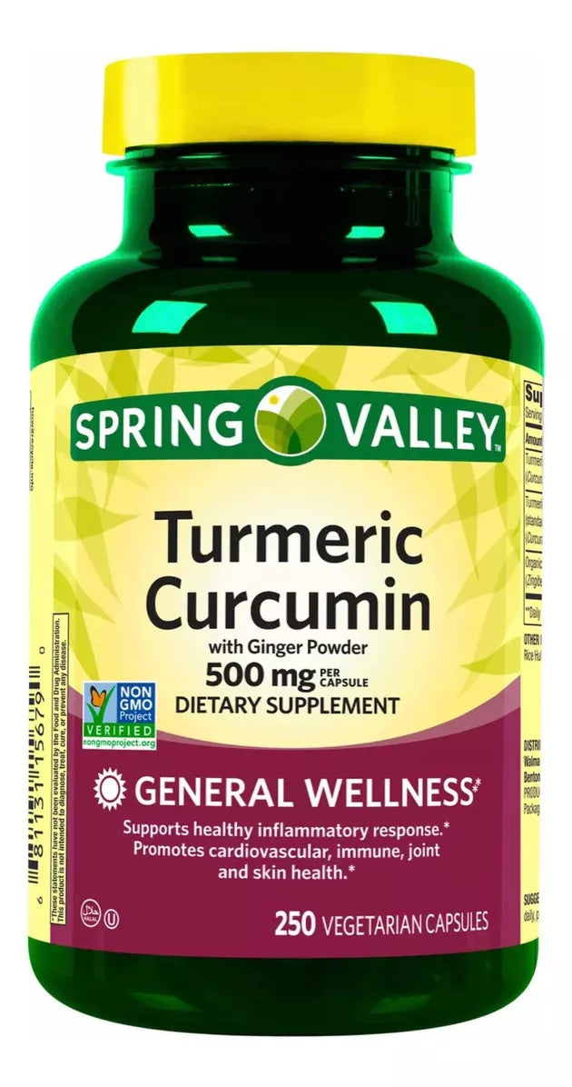 Turmeric Curcumin 500mg (250 Cápsulas) Spring Valley Sabor S/n