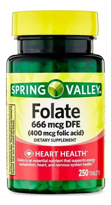 Spring Valley Folate 666 mcg DFE, 400mcg acido folico, 250 tabletas