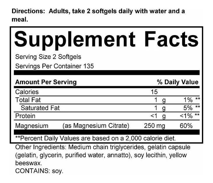 Kirkland Magnesio Citrate 250 Mg Con 270 Softgels Sabor Sin Sabor