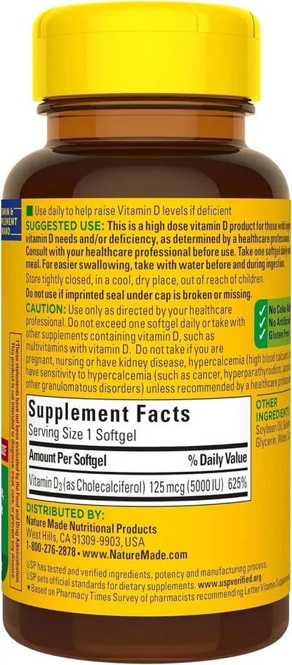 Nature Made Vitamina D3 5000 Iu Extra Strength 180 Softgels