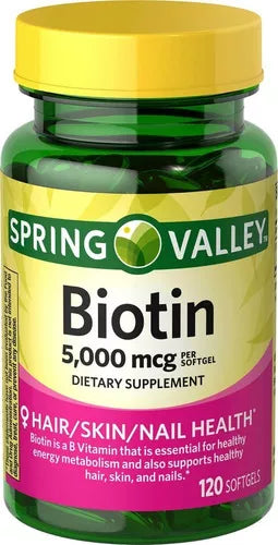 Spring Valley Biotina 5,000mcg, 120 Capsulas Blandas