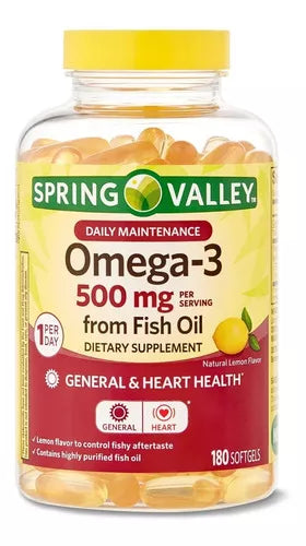 Spring Valley Omega-3 500 Mg 180 Softgels  Sabor A Limón