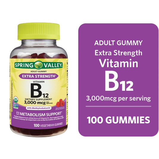 Spring Valley Vitamina B12 3000 Mcg, 100 gomitas sabor frambuesas